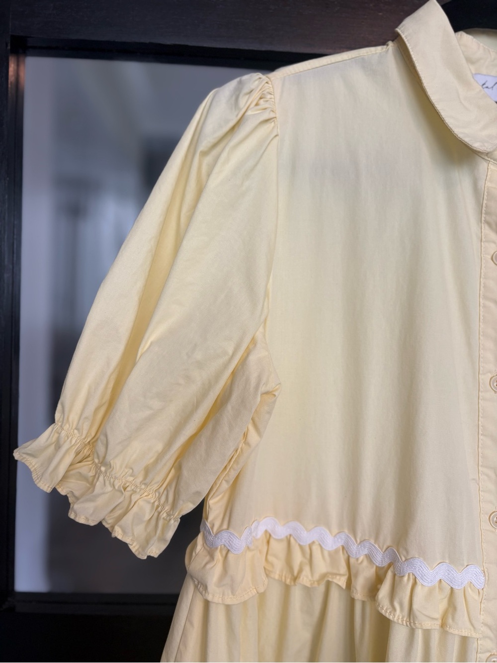 Petal & Pup Shively Puff Sleeve Ruffle Cotton Shirtdress Butter Yellow - Size 8 - Picture 3 of 10